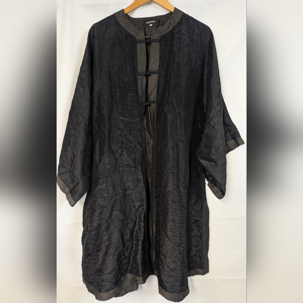 Eskandar Oriental Black Silk/Linen Duster/Cape